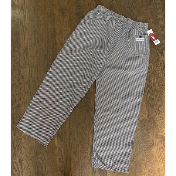 CHEF WORKS Culinary Mens Pants Black & White Check SZ 2XL Drawstring 3 pkt NWT! - Picture 2 of 12